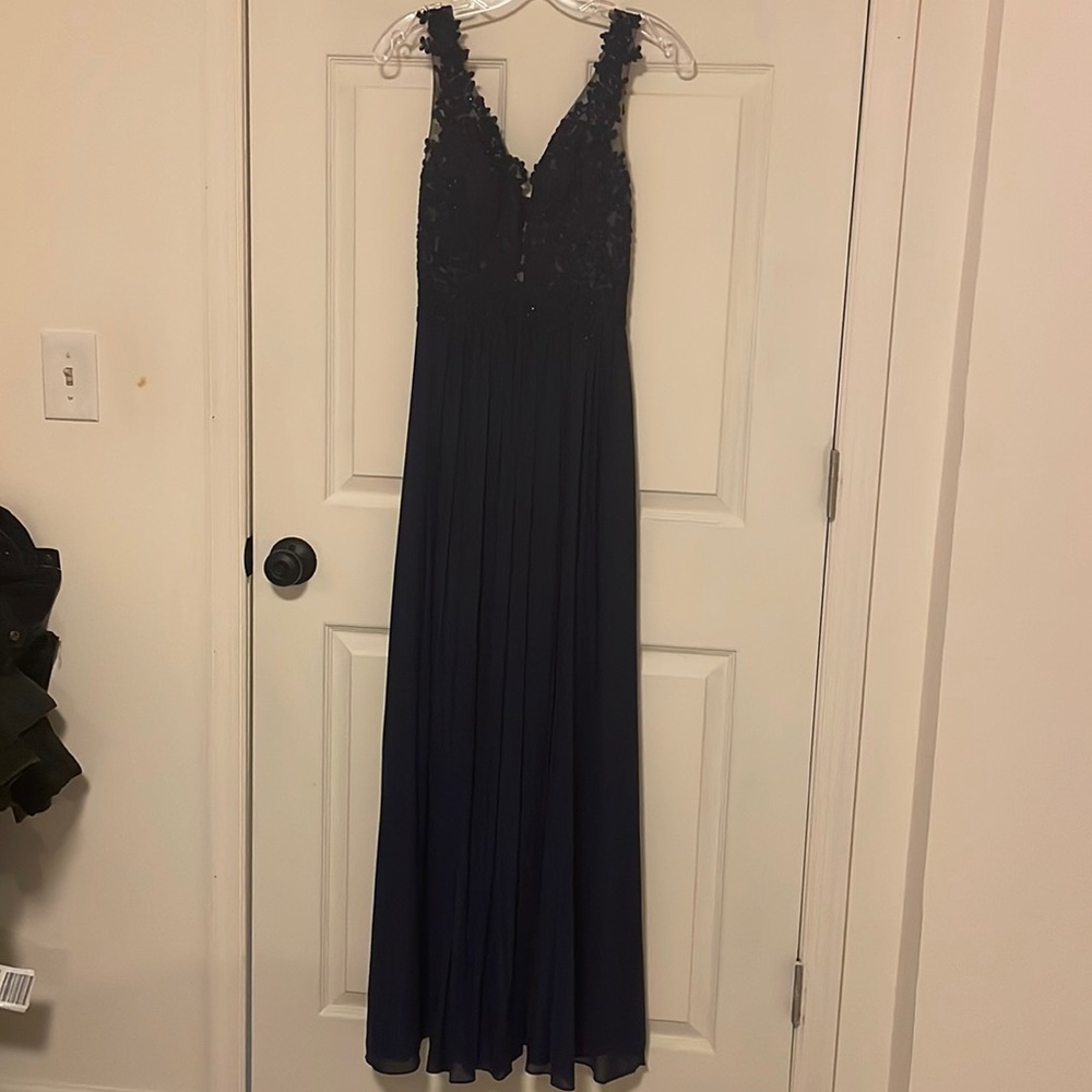 SHERRI HILL SIZE 0 stunning navy maxi evening dress